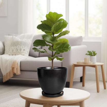 10 Inch Ceramic Planter Pot Round Plant Pot for Indoor Plants Outdoor Large Flower Pot with Drainage Hole and Saucer Blue