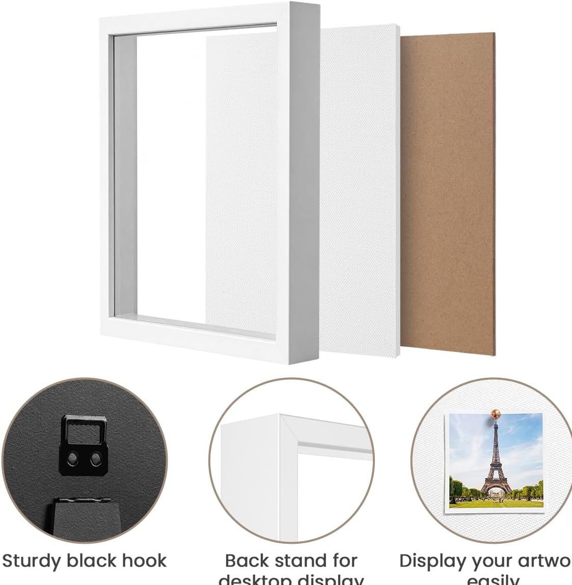 8x8 Shadow Box Frame | Soft Linen Back & Push Pins Included, Polystyrene Glass Memory Display Case for Flowers, Tickets & Cherished 3D Items, White