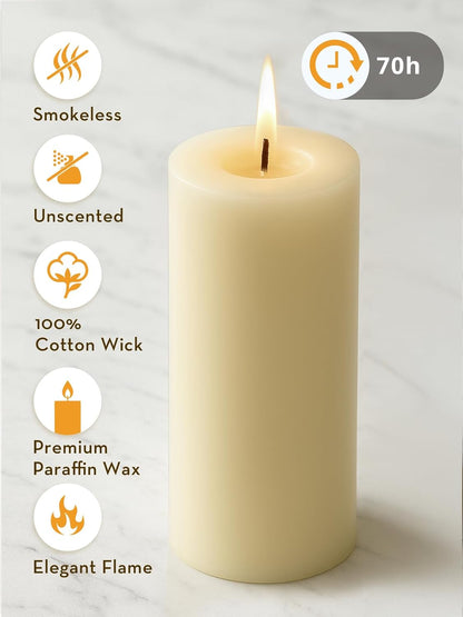 Ashlux 3x4 Inch White Pillar Candles, Set of 3 Wax, 56 Hours Long Burning, Unscented and Dripless Pillar Candles Bulk for Christmas Lights, Wedding, Parties, Spas, Home Decorative