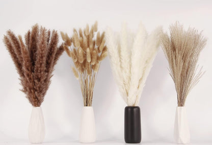 65PCS Pampas Grass Decor, Including pompas Floral, Reed Dried Grass and Bunny Tails Dried Flowers, Natural Dried Pampas Grass Bouquet for Boho Decor Wedding, Home Decoration