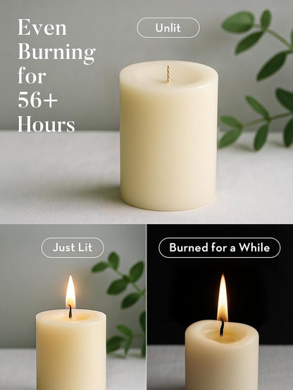Ashlux 3x4 Inch White Pillar Candles, Set of 3 Wax, 56 Hours Long Burning, Unscented and Dripless Pillar Candles Bulk for Christmas Lights, Wedding, Parties, Spas, Home Decorative