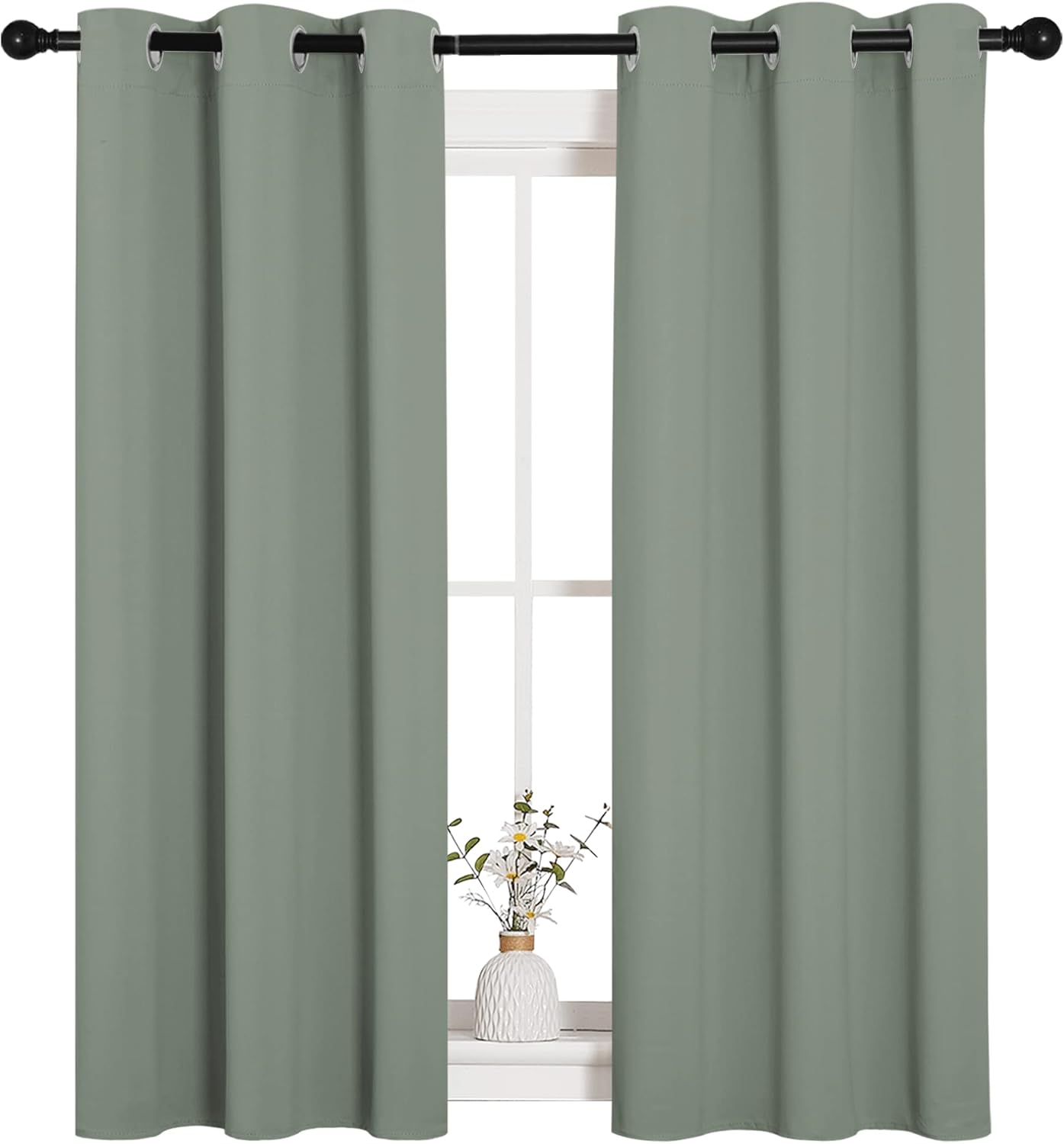 NICETOWN Halloween Pitch Black Solid Thermal Insulated Grommet Blackout Curtains/Drapes for Bedroom Window (2 Panels, 42 inches Wide by 63 inches Long, Black) - Colors B