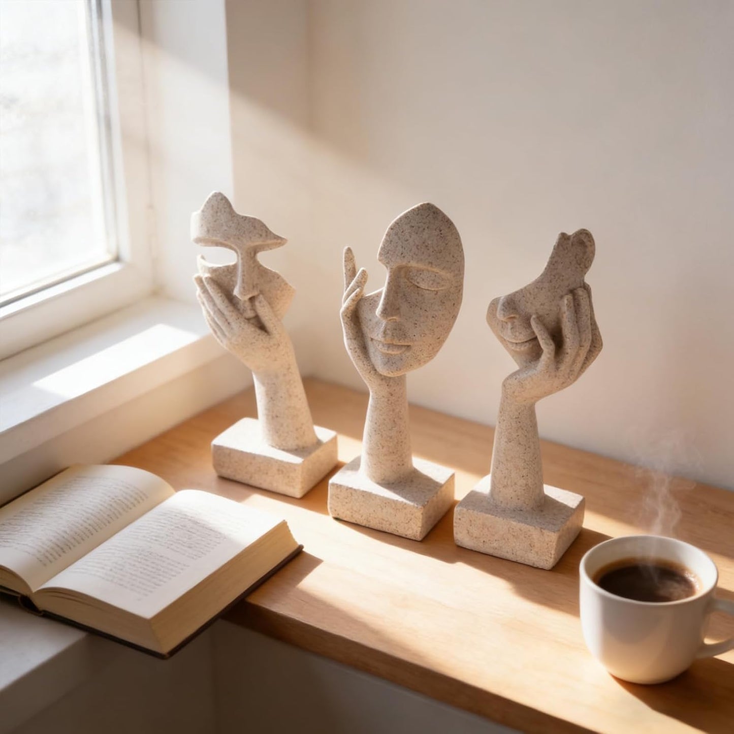 3 Pcs Thinker Small Statue Set - Black Gold Home Decor Abstract Art Figurines for Shelves, Living Room Coffee Table, Office Desktop (3 Pcs Gold, 6")