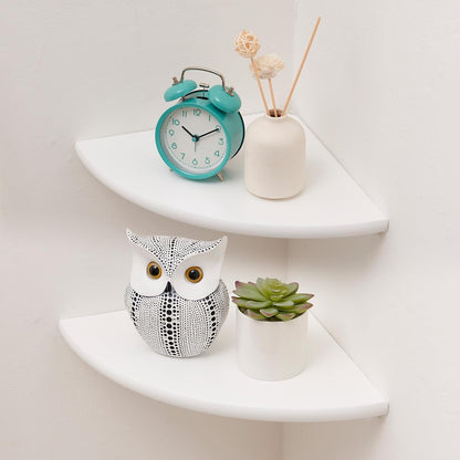 Corner Shelves, Floating Corner Shelf, Set of 2 7inch Solid Oak Wood Wall Shelves, Round End Wall Mount with Wire Hole Shelving for Small Plant for Bedroom Kitchen, Living Room