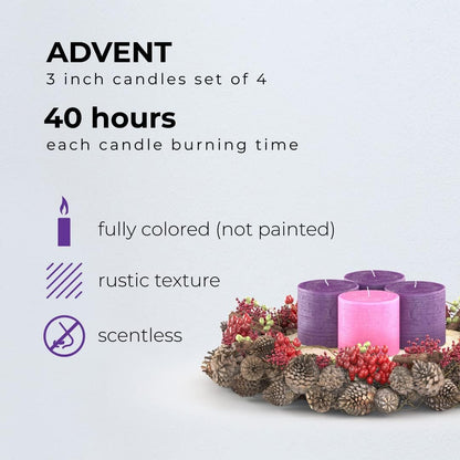 CANDWAX 3x4 inch Pillar Candles Set of 3 – Unscented Dripless Rustic Dark Blue Candles for Room Decor, Weddings, Centerpieces