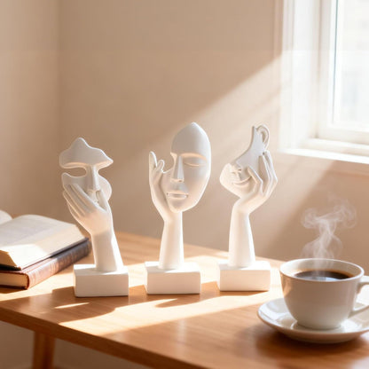 3 Pcs Thinker Small Statue Set - Black Gold Home Decor Abstract Art Figurines for Shelves, Living Room Coffee Table, Office Desktop (3 Pcs Gold, 6")