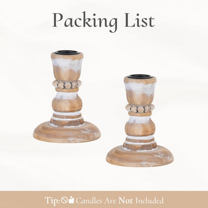 Wooden Taper Candle Holders: Wood Candlestick Holders Rustic Farmhouse Fall Decor for Living Room Dinning Table Centerpiece Christmas Set of 2