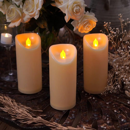 Homemory 6"x3" Outdoor Waterproof Flameless Candles, LED Candles, Battery Operated Candles with Remote and Timers, Electric Fake Plastic Pillar Candles, Ivory White, Set of 2