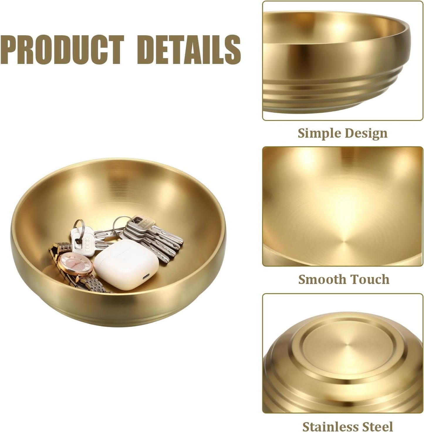 Key Bowl for Entryway Table Decorative Key Dish for Organizing Tabletop Catch All Bowl Gold Fruit Bowls for Kitchen Counter, Coffee Table,7.4 Inches