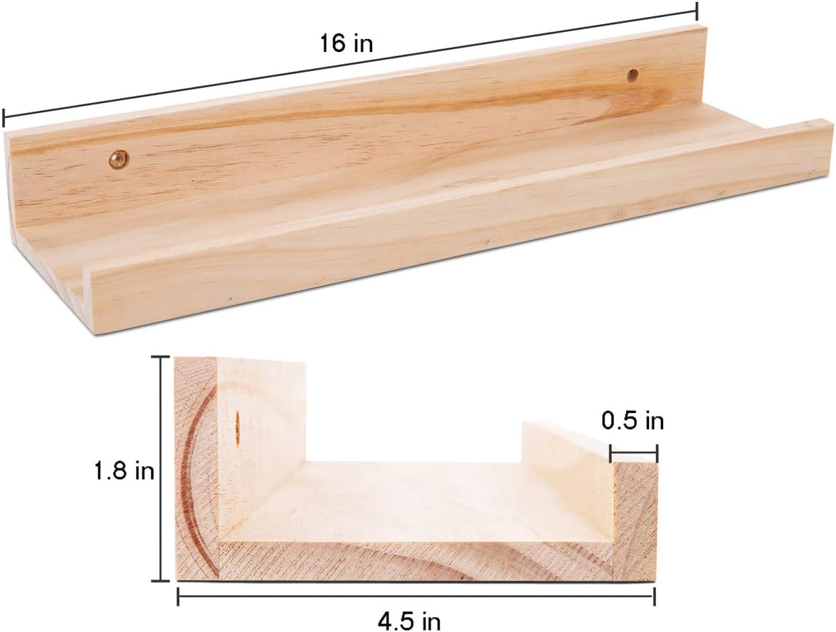 AZSKY Floating Shelves Wall Mounted Set of 2 Natural Wood Picture Shelves Wall Shelves for Bedroom Bathroom Living Room Kitchen Laundry Room Storage & Decoration 24 Inch