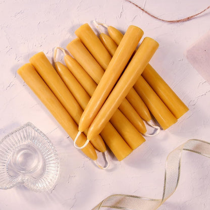 Natural Beeswax Taper Candles, DEYBBY Smokeless and Dripless Beeswax Candles, Long Lasting Burning, Nontoxic, 8 inch, 6 Pack