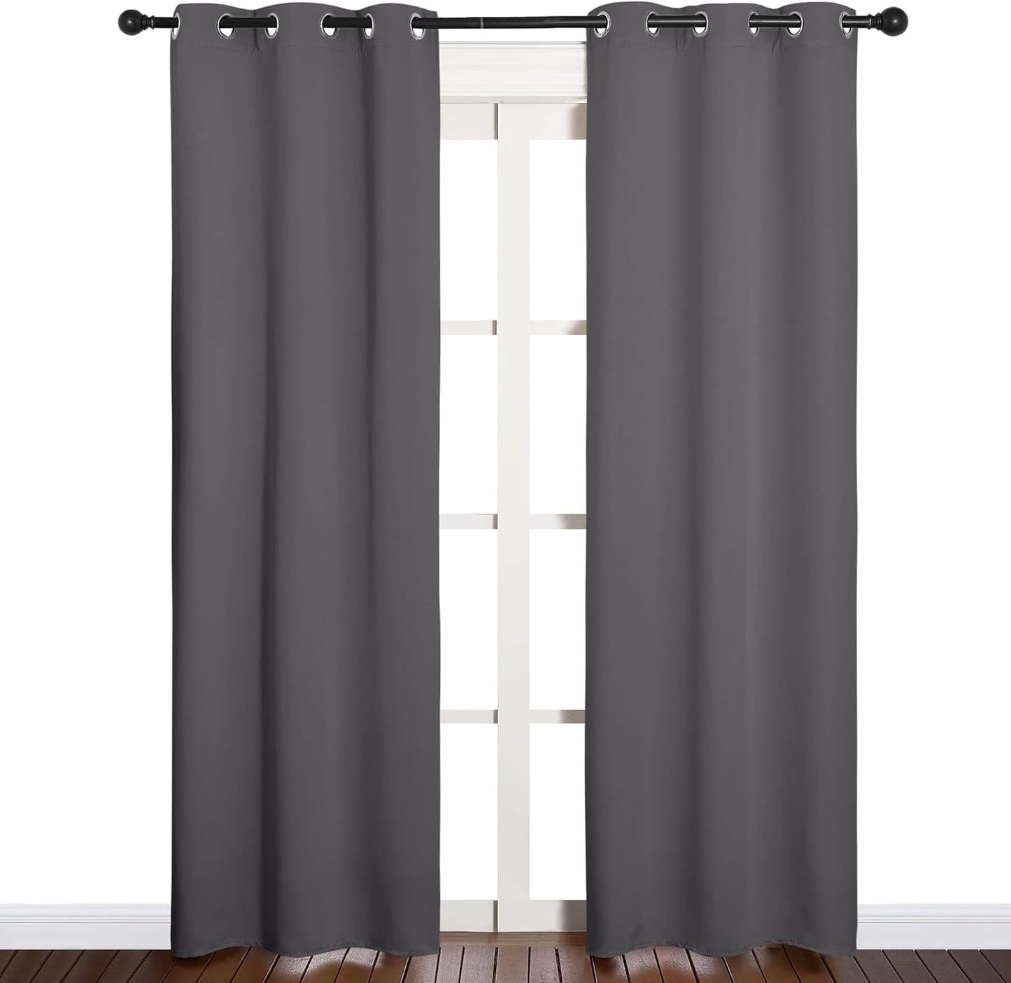 NICETOWN Halloween Pitch Black Solid Thermal Insulated Grommet Blackout Curtains/Drapes for Bedroom Window (2 Panels, 42 inches Wide by 63 inches Long, Black) - Colors E