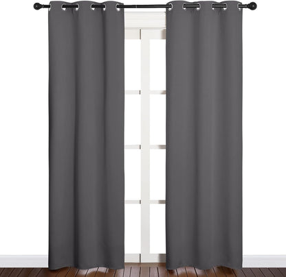 NICETOWN Halloween Pitch Black Solid Thermal Insulated Grommet Blackout Curtains/Drapes for Bedroom Window (2 Panels, 42 inches Wide by 63 inches Long, Black) - Colors E