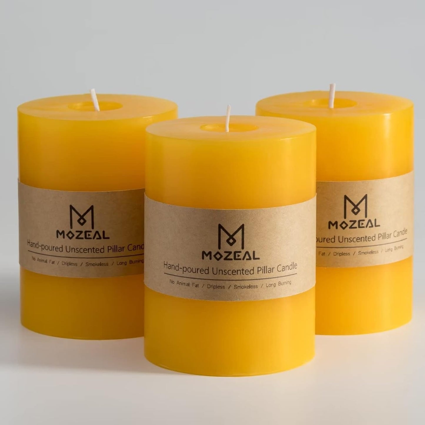MOZEAL 3" x 4" Hand-Poured Unscented Candle,Dripless Pillar Candle Set of 3,Long Clean Burning,Approx 72 Hours Burn Time,Rustic Country Style,Wedding,Dinner,Christmas and Home Decor,White