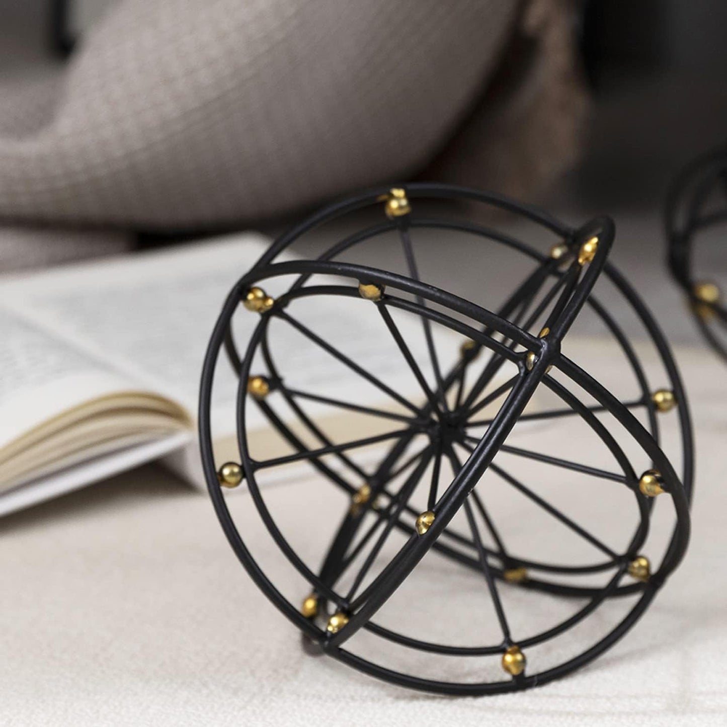 5.5" Gold Metal Geometric Sculpture, Modern Square Decorative Sphere, Small Tabletop Decoration Ball for Home Office Table Shelf Living Room Bedroom Desk Decor
