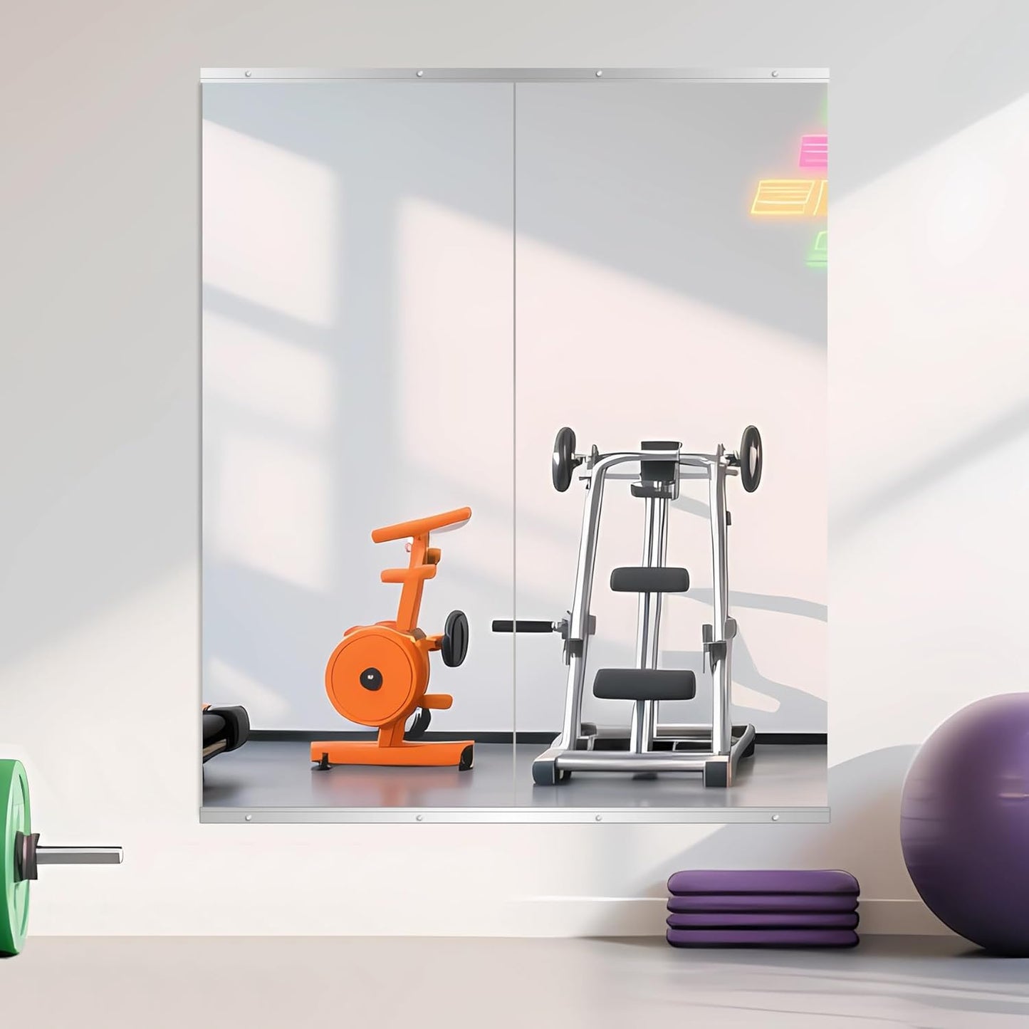 Ruomeng Home Gym Mirrors 12 Inch x 12Pcs Wall Mounted Mirror Glass Frameless Full Length Mirror Tiles for Home Gym, Bedroom, Door & Bathroom