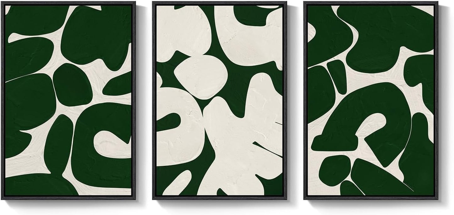 Large Framed Abstract Nature Landscape Wall Art for Living Room, Set of 3 Modern Canvas Prints Paintings Artwork for Walls, Green Lake Pictures for Hallway, Dining Room, Office Wall Decor 24x36 Inch
