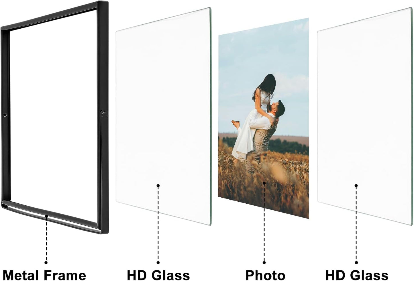 Qiannhee 8x10 Floating Frames Set of 2, Double Glass Desktop Picture Frames, Holds Multiple Photo Sizes, Photo Frame with Metal Stand