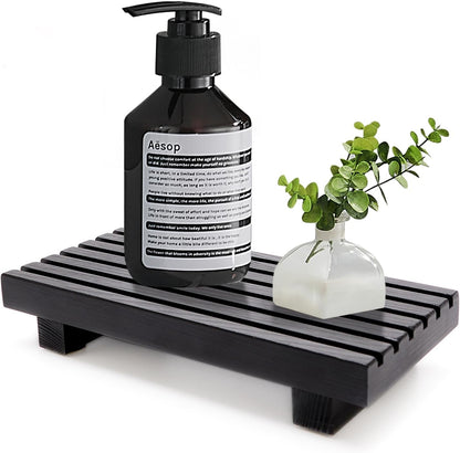 Renawe Farmhouse Bathroom Counter Tray Wood Display Pedesta Stand Kitchen Countertop Trays Decorative Wooden Riser Dish Soap Dispenser Holder for Bathroom Sink Accessories Kitchen Decor Vanity Tray