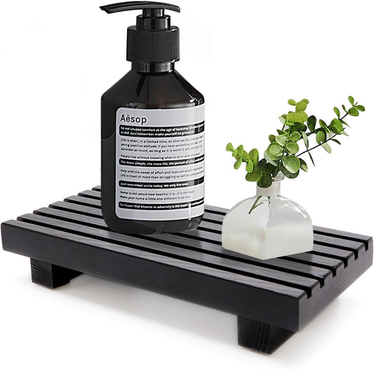 Renawe Farmhouse Bathroom Counter Tray Wood Display Pedesta Stand Kitchen Countertop Trays Decorative Wooden Riser Dish Soap Dispenser Holder for Bathroom Sink Accessories Kitchen Decor Vanity Tray