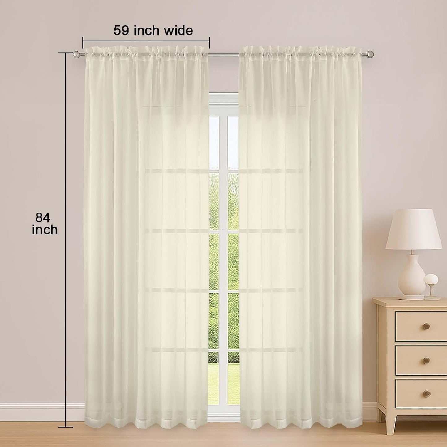 OWENIE Sheer Curtains 84 inches Long 2 Panels Set for Living Room/Bedroom, Rod Pocket Voile Sheer Panel Drapes, White, 2pcs, Each 42" W x 84" L - Colors B