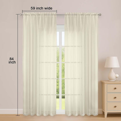 OWENIE Sheer Curtains 84 inches Long 2 Panels Set for Living Room/Bedroom, Rod Pocket Voile Sheer Panel Drapes, White, 2pcs, Each 42" W x 84" L - Colors B