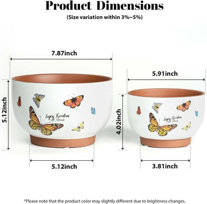 YBX 8 Inch + 6 Inch Ceramic Plant Pots, Succulent Flower Pots with Drainage Holes, Terracotta Planters for Indoor Plants, White&Terracotta (Garden)