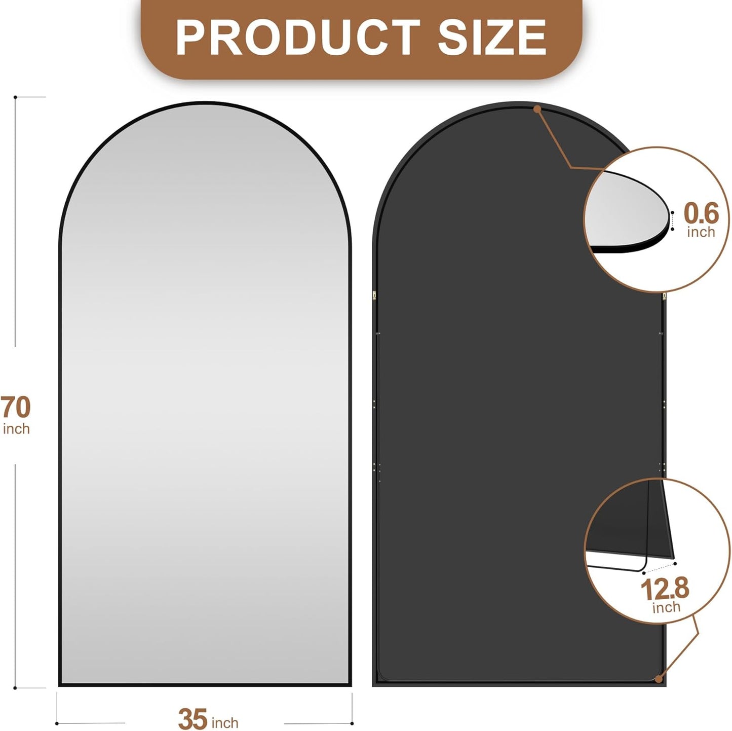 Delma Arched Mirror Full Length,Standing Mirror Full Body,Large Floor with Stand for Wall Entryway Door Bedroom Bathroom Living Room