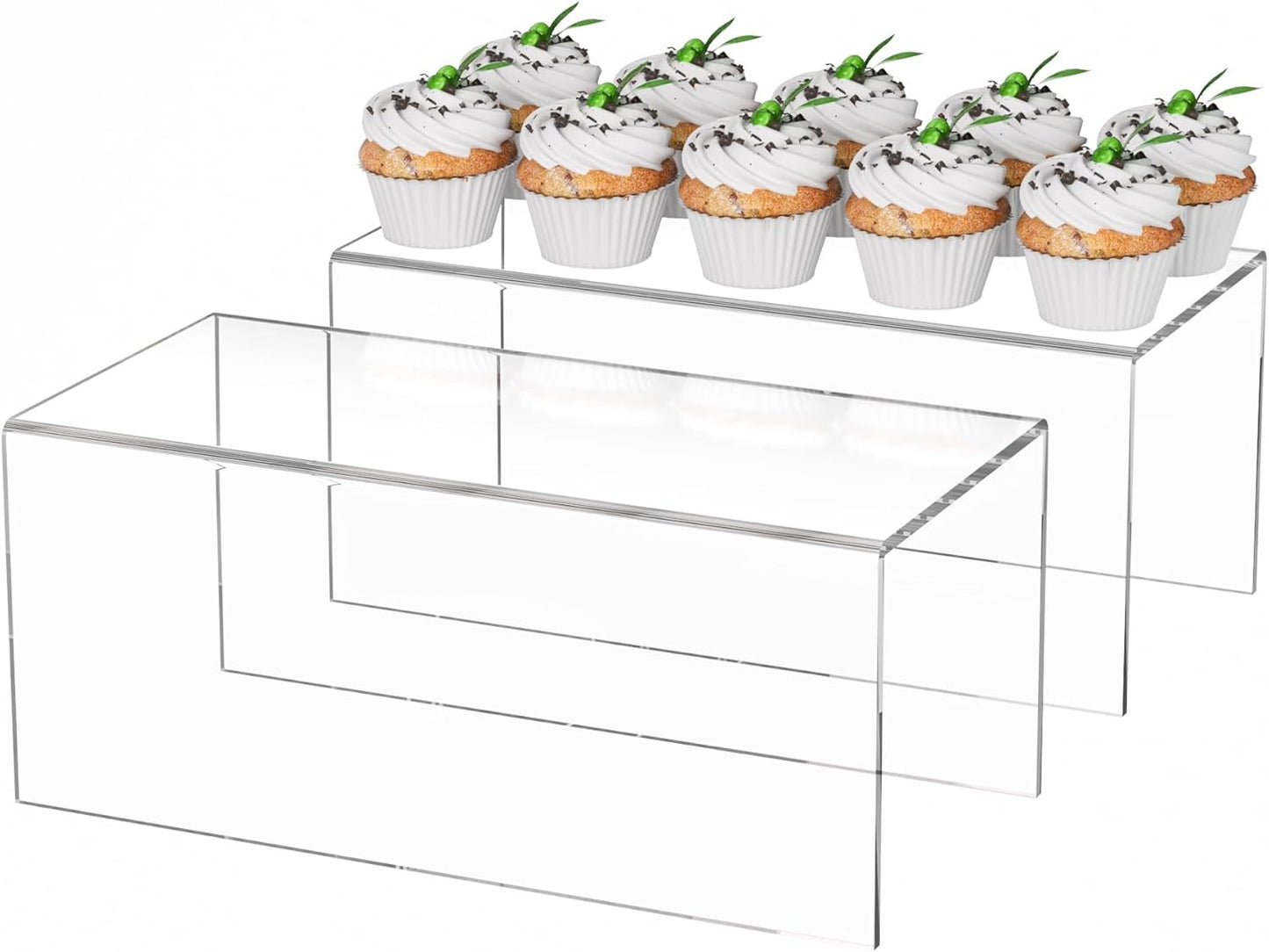 Sezanrpt Acrylic Shelf Riser 12x4.7x3 pack of 2, Desktop Rectangular Acrylic Tray Pedestal Stand for Funko Pop Figure, Bags, 12x4.7x3 Inch