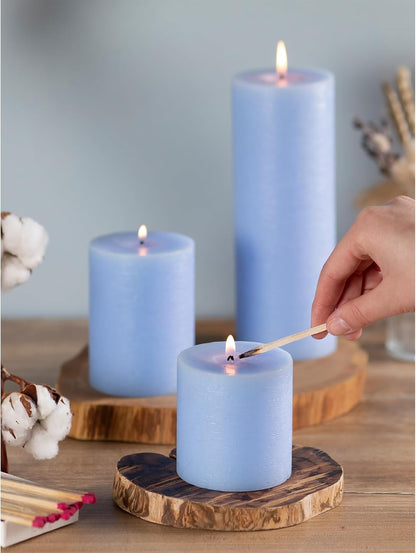 CANDWAX 3x4 inch Pillar Candles Set of 3 – Unscented Dripless Rustic Dark Blue Candles for Room Decor, Weddings, Centerpieces
