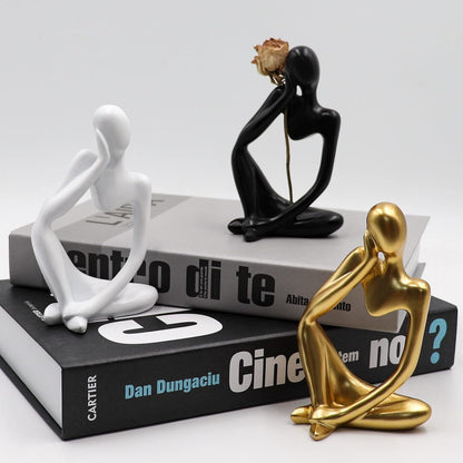 Thinker Statues And Sculptures, Sandstone Resin Thinker Statue Ornaments, Abstract Style Sculptures, Housewarming Gifts, Housewarming Decorations, Living Room Dining Desk Decorations (Right, Small)