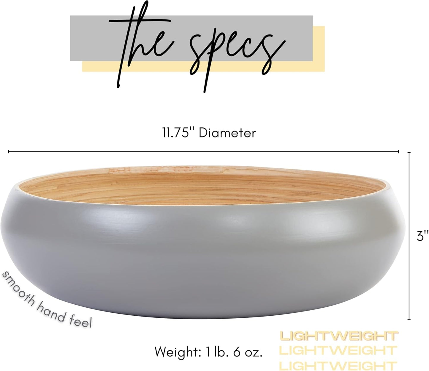 Fruit Bowl for Kitchen Counter – Handmade Spun Bamboo, Large 11.75" Fruit Basket, Eco-Friendly Decorative Serving Bowl for Home Decor, Produce Storage & Centerpiece (Gray)
