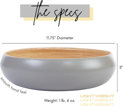 Fruit Bowl for Kitchen Counter – Handmade Spun Bamboo, Large 11.75" Fruit Basket, Eco-Friendly Decorative Serving Bowl for Home Decor, Produce Storage & Centerpiece (Gray)