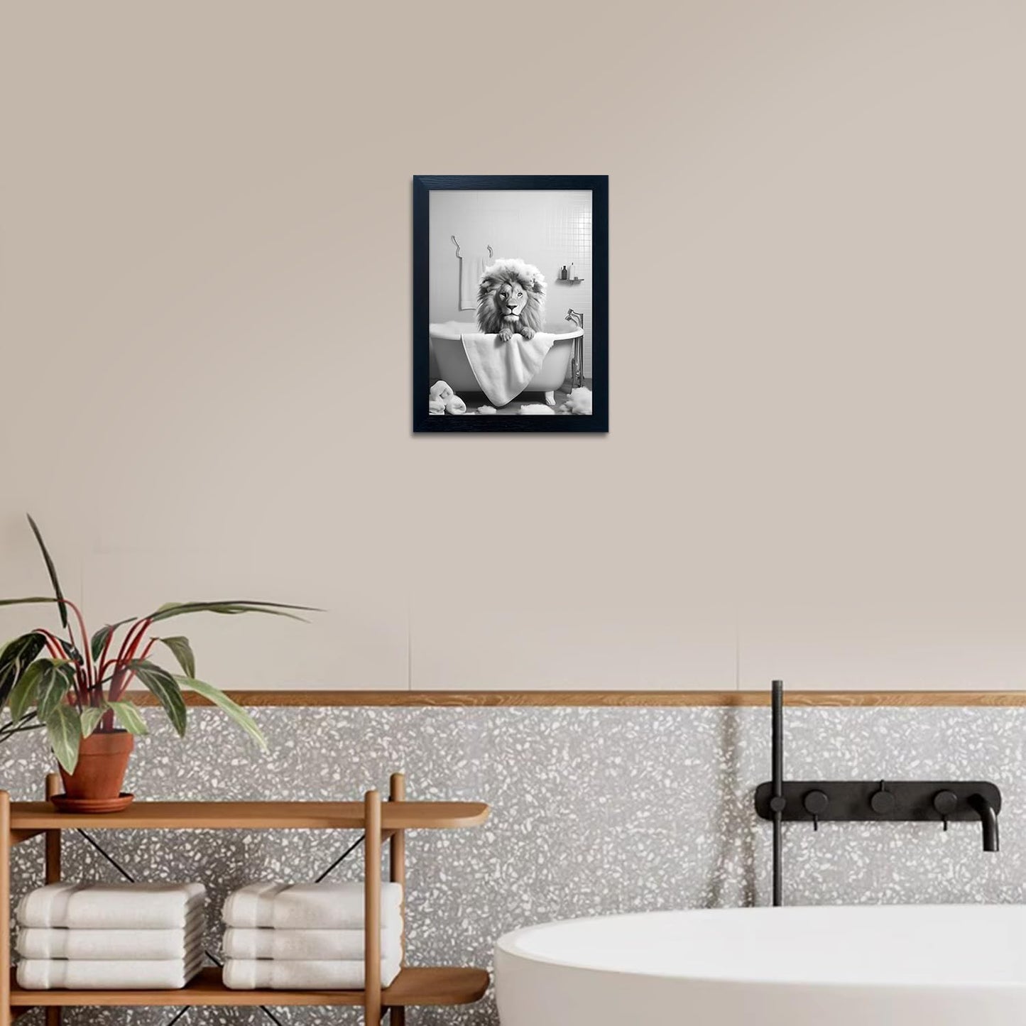 Bathroom Picture Wall Decor, Framed Black and White Bathroom Wall Art, Toilet Paper in Little Funny Raccoon's Hand Animal Canvas Print Painting