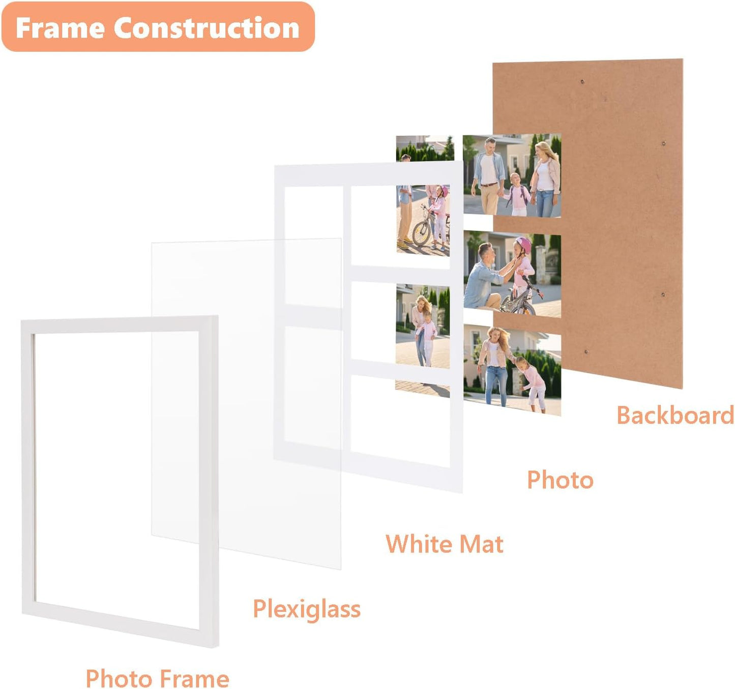 PHAREGE 5 Openings 4x6 Picture Frame Collage Black 4 Pack, 11x14 Poster Frame Set of 4, Display Family Wedding Photos Horizontal or Vertical on The Wall