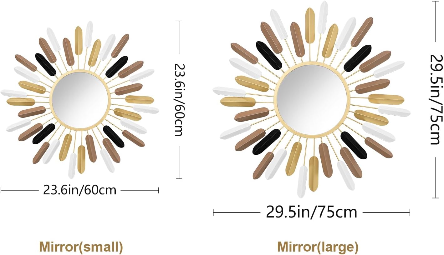 24" Gold Sunburst Decorative Wall Mirror – Handmade Flower Design, Luxury Round Accent Mirror Boho Wall Decor for Bedroom,Entryway, Dining Room & Kitchen