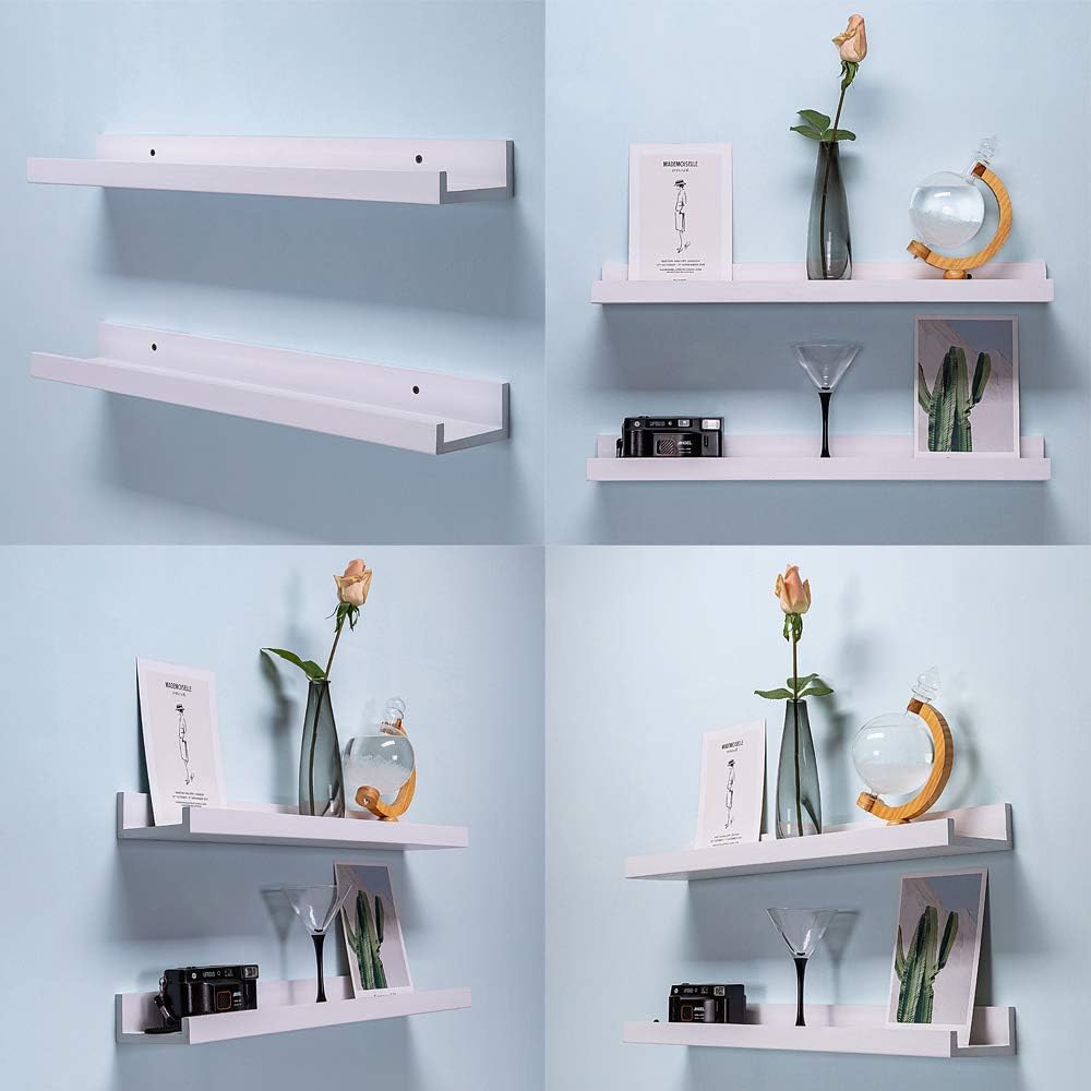 AZSKY Floating Shelves Wall Mounted Set of 2 Natural Wood Picture Shelves Wall Shelves for Bedroom Bathroom Living Room Kitchen Laundry Room Storage & Decoration 24 Inch