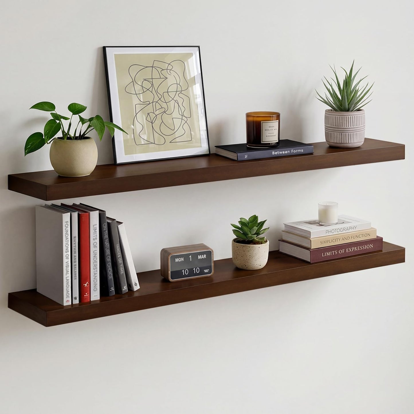 Homeforia 24 inch Natural Floating Shelf, High End Solid Real Wood 24inch Small Floating Shelves for Wall Mounted, Natural Wooden Floating Shelves, Heavy Duty Bracket, 24 X 6.5 X 1.75 in, Set of 2