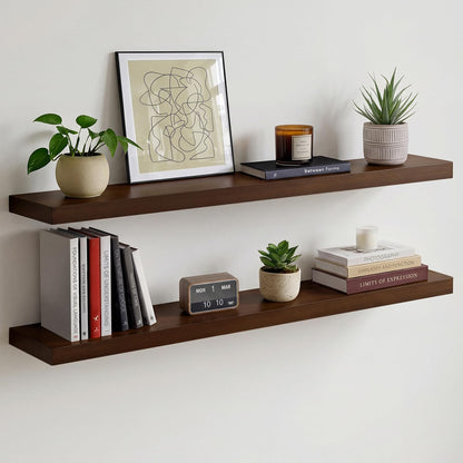 Homeforia 24 inch Natural Floating Shelf, High End Solid Real Wood 24inch Small Floating Shelves for Wall Mounted, Natural Wooden Floating Shelves, Heavy Duty Bracket, 24 X 6.5 X 1.75 in, Set of 2