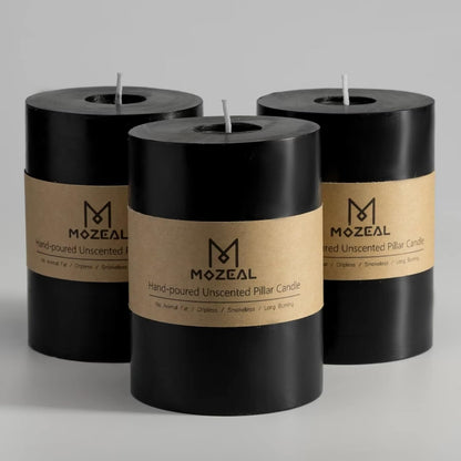 MOZEAL 3" x 4" Hand-Poured Unscented Candle,Dripless Pillar Candle Set of 3,Long Clean Burning,Approx 72 Hours Burn Time,Rustic Country Style,Wedding,Dinner,Christmas and Home Decor,White