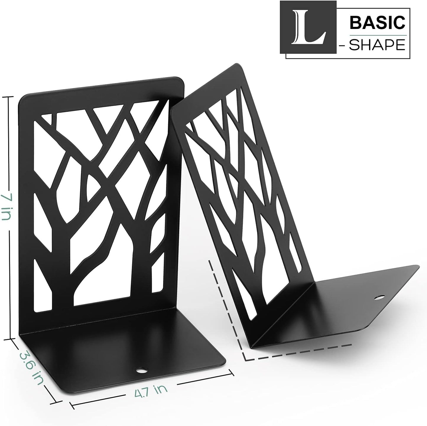 MaxGear Book Ends Tree Design Modern Bookends for Shelves, Non-Skid Bookend, Heavy Duty Metal Book Stopper for Books/DVDs, Decorative CD Holder & Video Game Organizer, 7 x 4.7 x 3.5”, Black