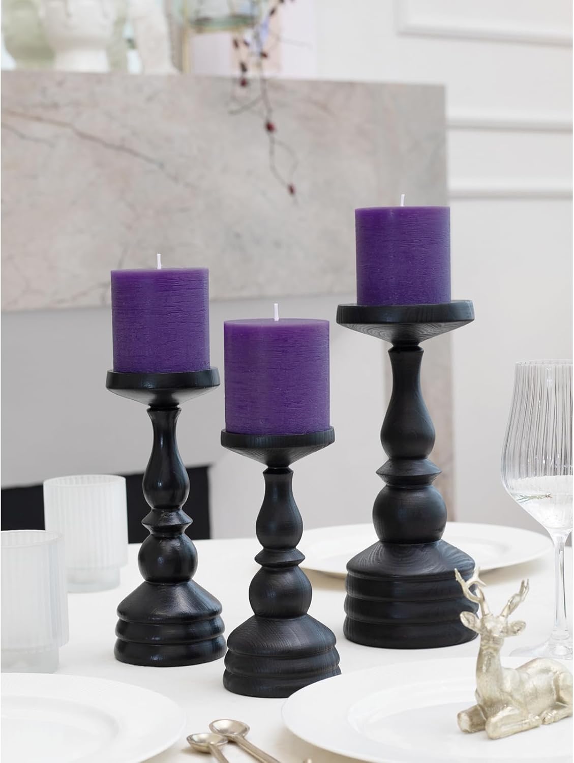 CANDWAX 3x4 inch Pillar Candles Set of 3 – Unscented Dripless Rustic Dark Blue Candles for Room Decor, Weddings, Centerpieces