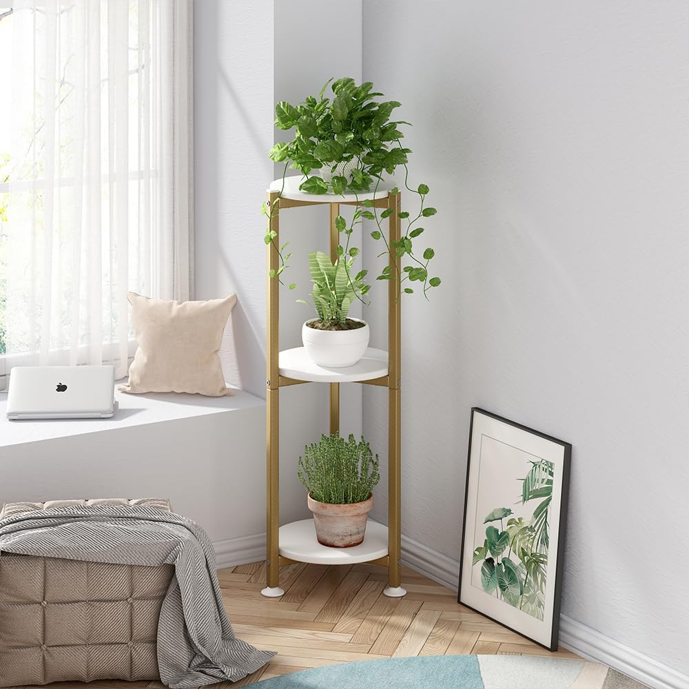 Plant Stand Indoor Corner Tall 2 Tier Metal Modern Flower Storage Plant Shelf Holder for Living Room Balcony Garden,Black (2 Tier-Black Round)