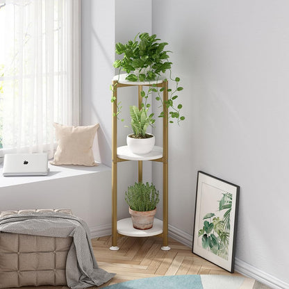 Plant Stand Indoor Corner Tall 2 Tier Metal Modern Flower Storage Plant Shelf Holder for Living Room Balcony Garden,Black (2 Tier-Black Round)