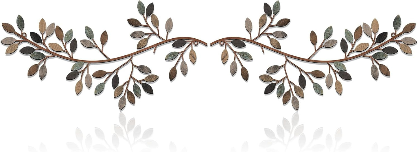 Hotop 2 Pieces Metal Tree Leaf Wall Decor Vine Olive Branch Leaf Wall Art Wrought Iron Scroll Sculptures Above the Bed, Living Room, Outdoor Decoration (Classic Style,Black)