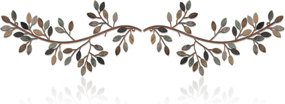 Hotop 2 Pieces Metal Tree Leaf Wall Decor Vine Olive Branch Leaf Wall Art Wrought Iron Scroll Sculptures Above the Bed, Living Room, Outdoor Decoration (Classic Style,Black)