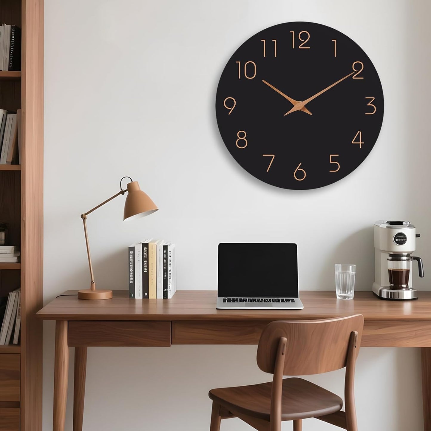 Mosewa Wall Clock 8 Inch Black Battery Operated Silent Non Ticking Simple Minimalist Rose Gold Numbers Decorative for Bedroom Living Room Kitchen Home Bathroom Office