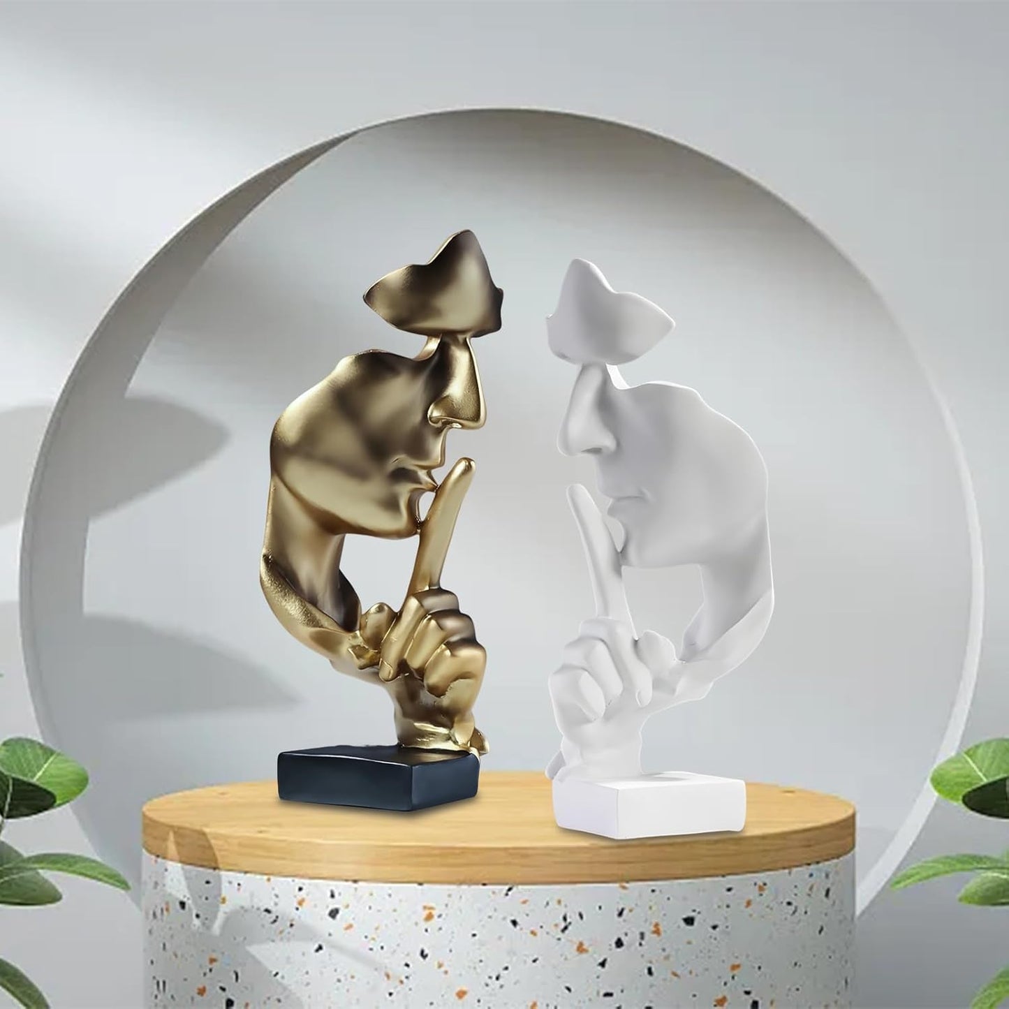 aboxoo Thinker Statue, Silence is Gold Abstract Art Figurine,Modern Home Resin Sculptures Decorative Objects,Table Top Decor for Livingroom Home Decor,Office Study Sculpture,Shh mask Statue(Gold)