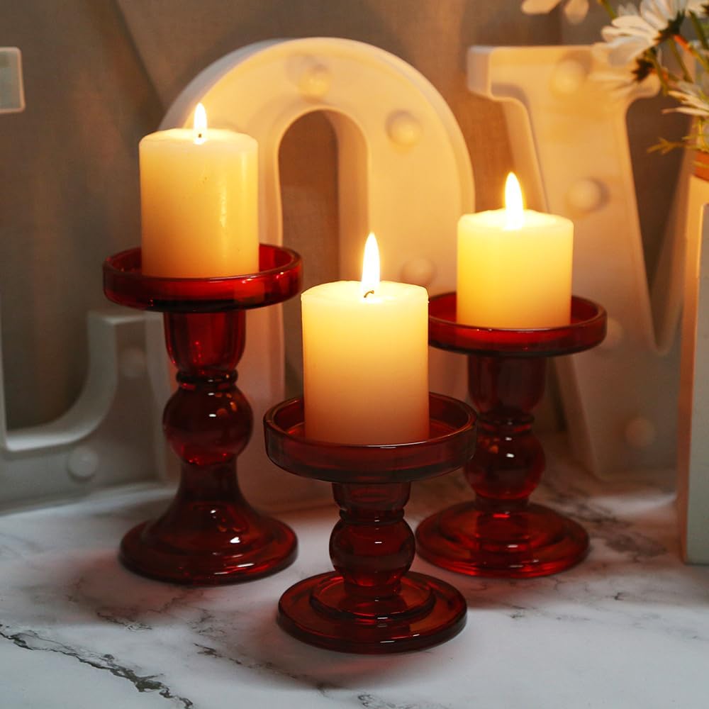 6-Piece Set of Glass Candlestick, Crystal Candlestick Holder Holder and Conical Candle, Christmas Candle Holder Decoration, Family Living Room Wedding Candle Holder (Clear 2sets)