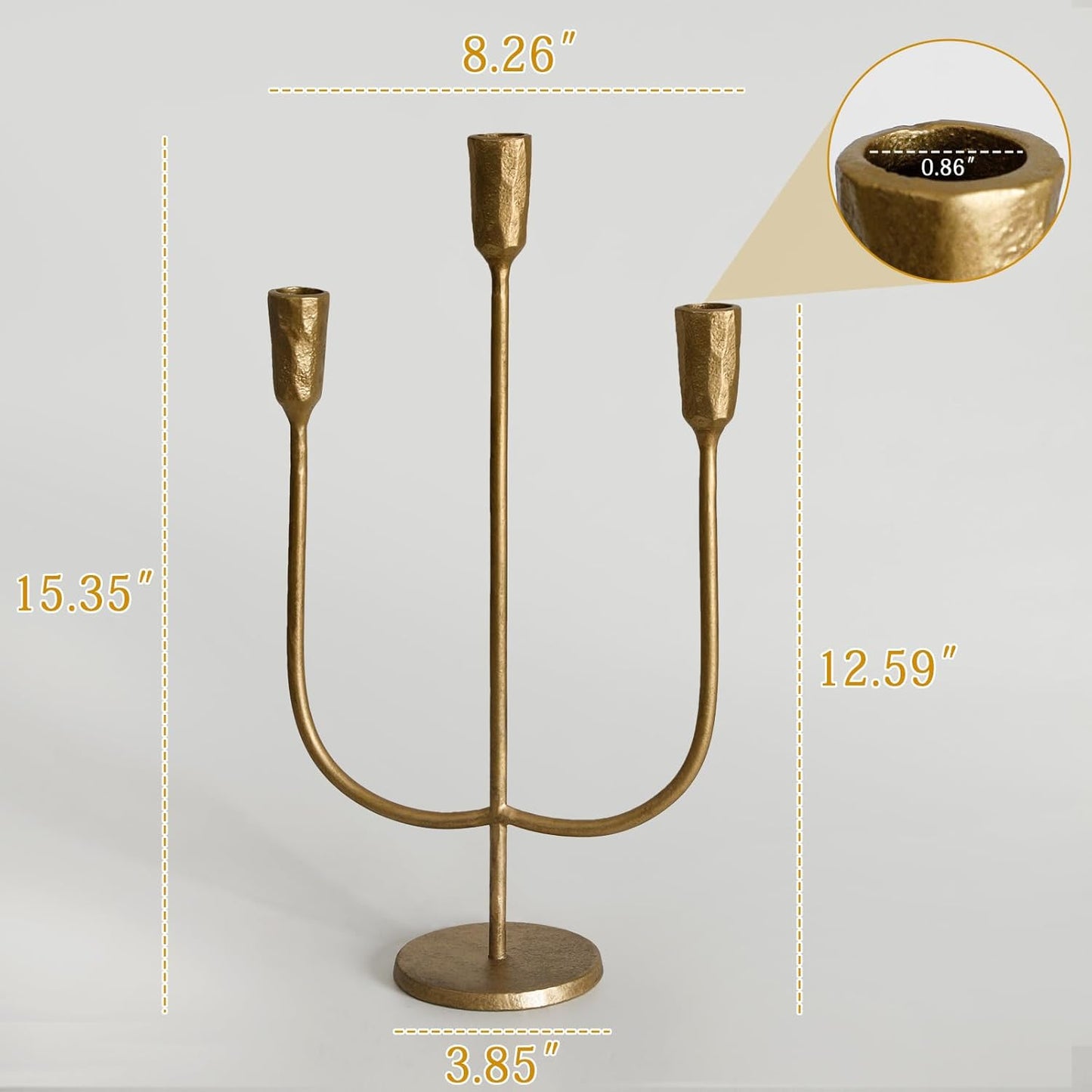 5-Candle Cast Iron Metal Candelabra Candlestick Holders 15 inch Tall Candle Holder Wedding Event Candelabra Candle Stand Brass Gold